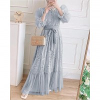 Baju Gamis Nara pesta grey