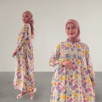 gamis bunga yumna midi pink