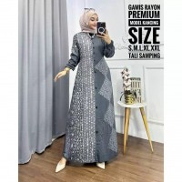 Gamis Rayon motif roma hitam