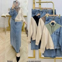 baju setelan rok jeans coklat