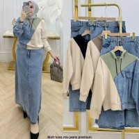 baju setelan rok jeans sage